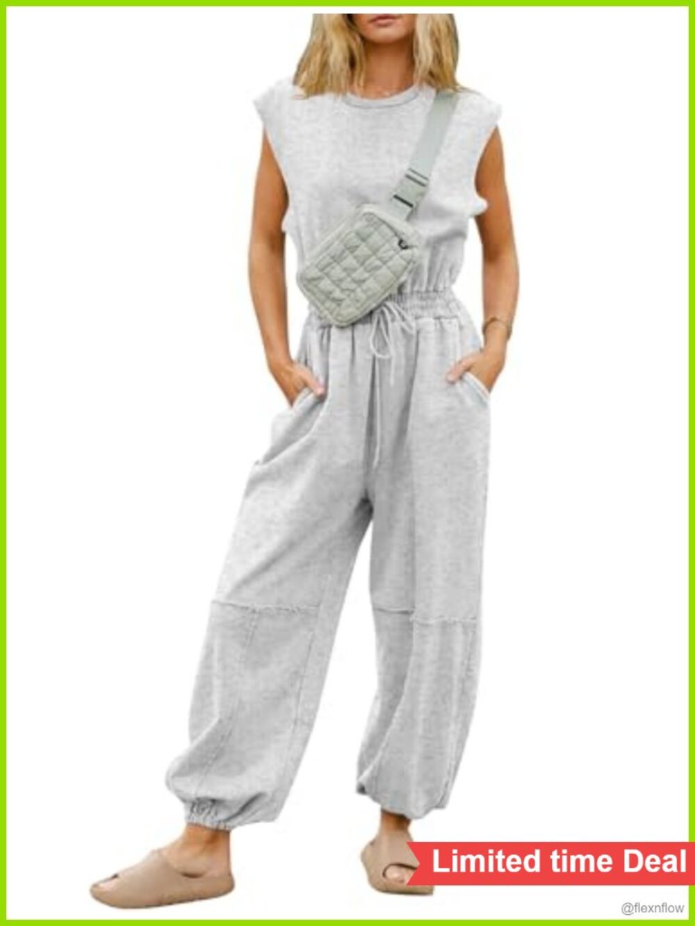 Flygo Women's Casual Jumpsuit One Piece with Pockets Crewneck